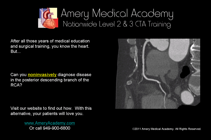 Amery Medical Academy Advertisement Cardiac CTA Training Courses Level 2, Level 3 Cardiac CT Training, Matthew Budoff, Johns Hopkins cardiac cta certification, CTA Academy, cta training courses, Dr. Matthew J. Budoff MD, Dr. John A. Rumberger MD, SCCT, CTA, MRI, CCTA, PVCTA, cardiac cta, Cardiac CTA Level 2 Training, Cardiac CTA Training, cbcct, cardiologists, cardiology, radiology, radiologists, Dr. Matthew J. Budoff MD, Budoff, UCLA, Harbor UCLA, American College of Cardiology, ACC, ACR, nuclear cardiology, nuclear medicine, American Heart Association, AHA, ASNC, American Society of Nuclear Cardiologists, Dr. George M. Hedayat MD, Hedayat, cardiologist training, medical imaging, Mike Allen, Michael Allen